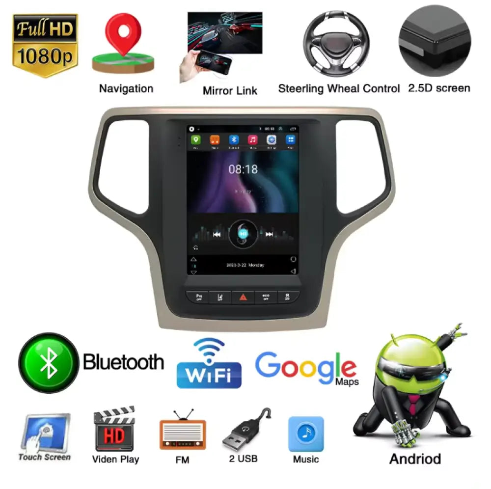 2013-2022 Jeep Grand Cherokee Car Radio Stereo Carplay & Android Auto Tesla-Style Vertical 9.7Inch