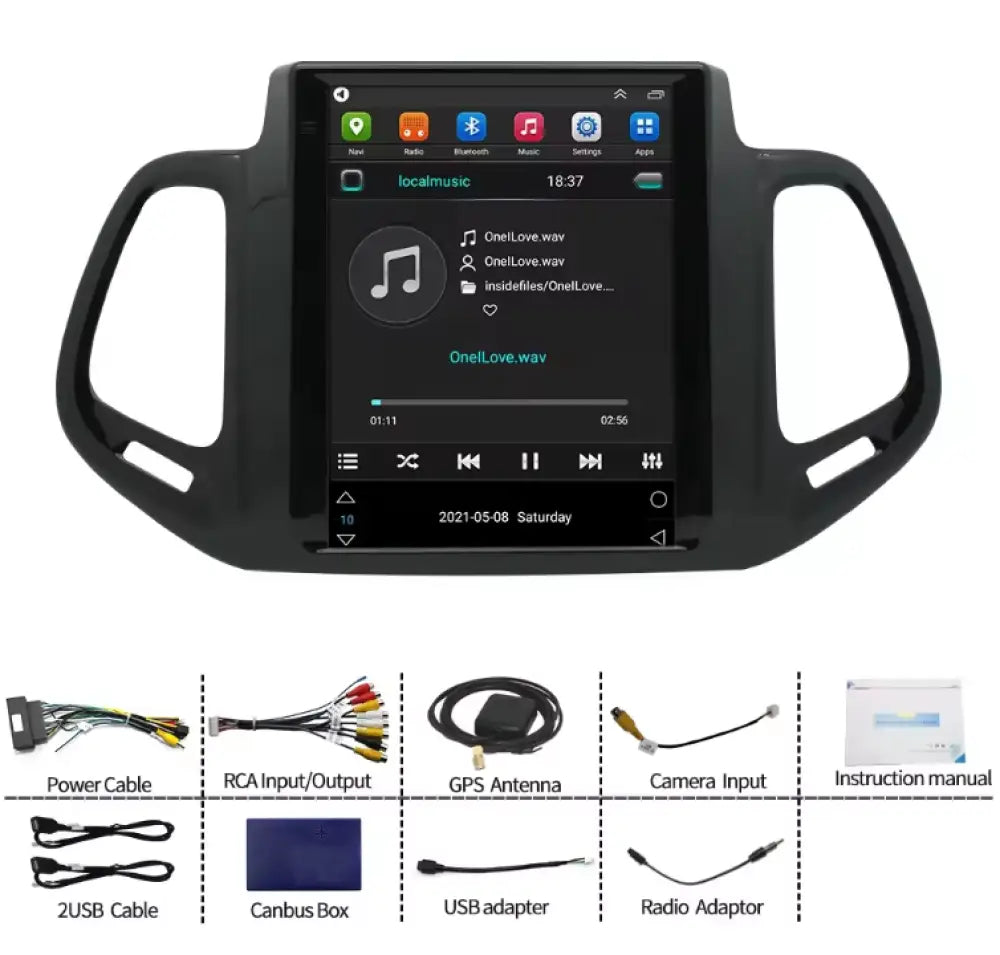 2017-2019 Jeep Compass Car Radio Stereo Carplay & Android Auto Tesla-Style Vertical 9.7Inch Screen