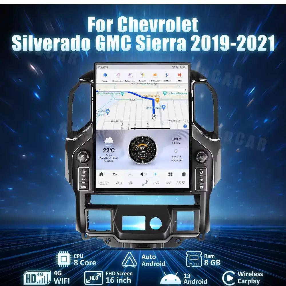 Gmc Sierra Chevrolet Silverado 2019-2023 Wireless Carplay & Android Auto 15.6’’ Tesla-Style