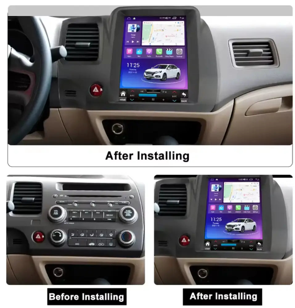 Honda Civic 2006-2011 Carplaytechtesla-Style Android Touchscreen/ 4G/ Built-In Gps Mp3 / Mp4
