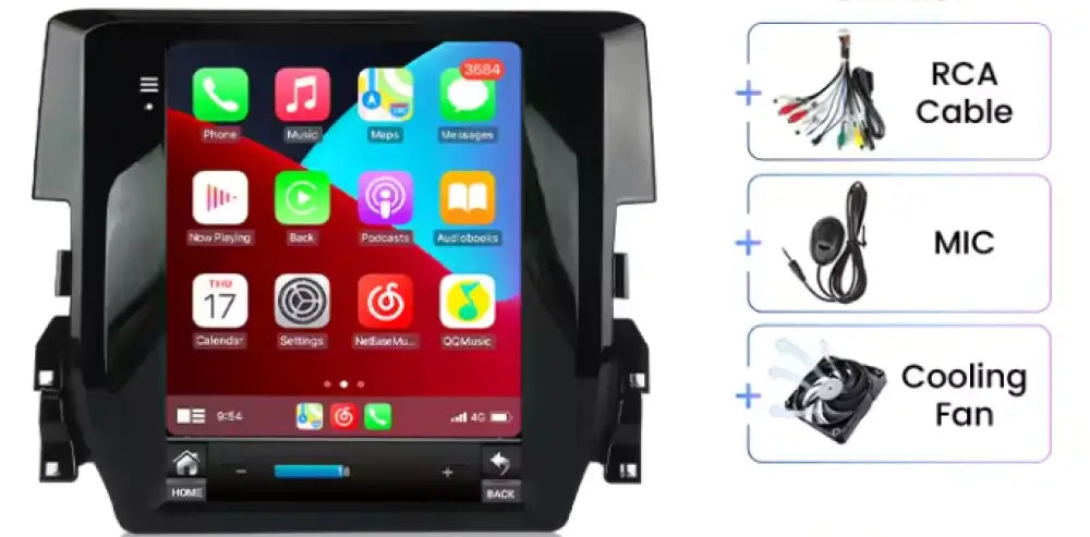 Honda Civic 2015-2020 Carplaytech Wireless Carplay And Android Auto Tesla-Style Touchscreen 4G 8