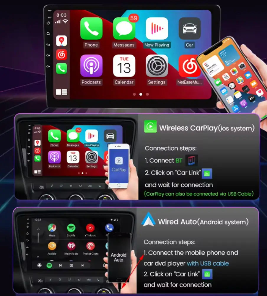 Honda Civic 2015-2020 Carplaytech Wireless Carplay & Android Auto Touchscreen/ Bluetooth-Enabled