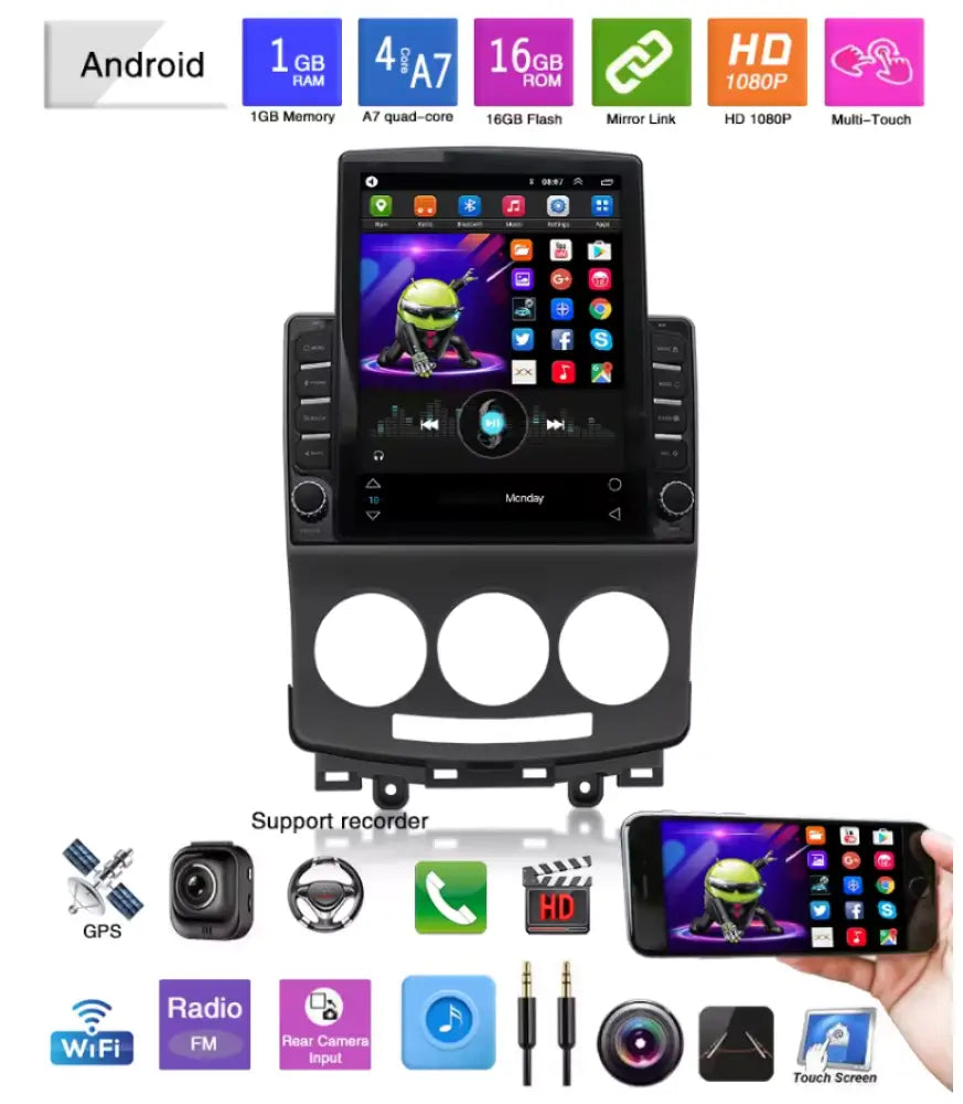 Mazda 5 2005-2010 Carplaytech Car Radio Stereo Carplay & Android Auto Tesla-Style Vertical 9.7Inch
