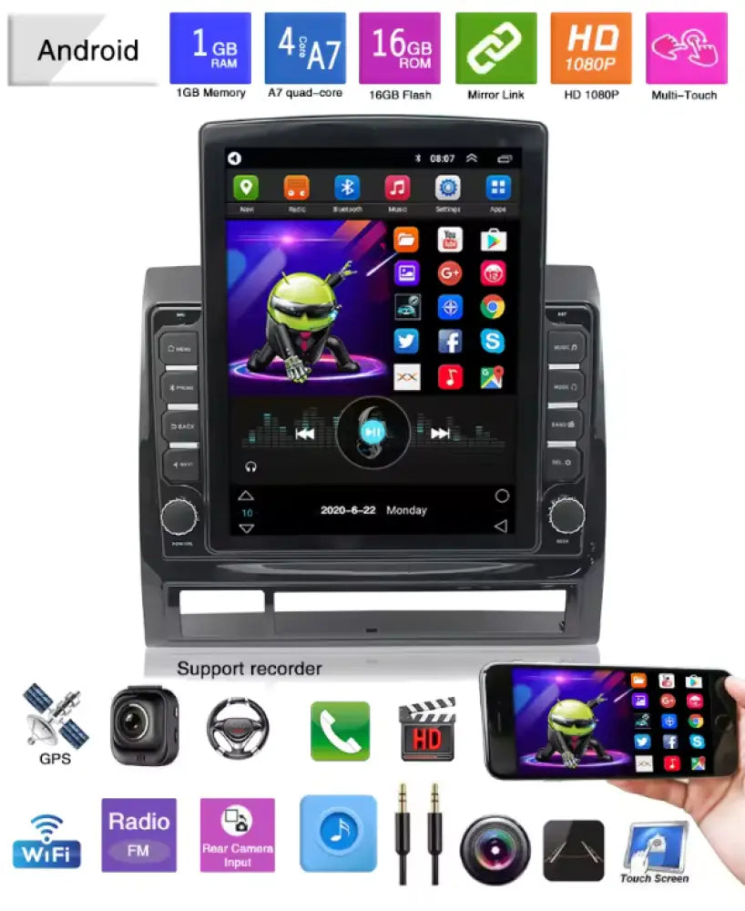 Toyota Tacoma 2005-2013 Carplaytech Wireless Carplay & Android Auto Tesla-Style Vertical 9.7 Inch
