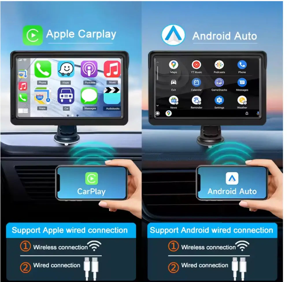 Wireless Carplay & Android Auto 7Inch Screen Universal Portable Display Car Radio Player